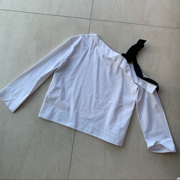 Pixie Market One Shoulder Tie White Shirt - Picture 4 of 7